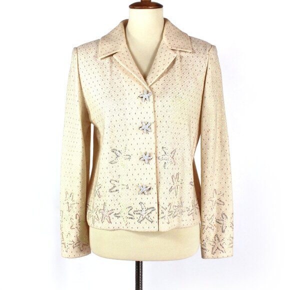 St. John Evening Cream Swarovski Embellished Gem Starfish Button Knit Jacket 4